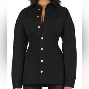 NAKED WARDROBE DENIM BABYDOLL MINI DRESS & SEAMED WIDE-LEG JEANS